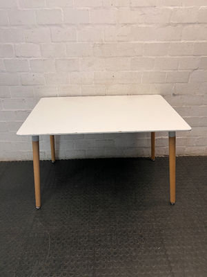 White Rectangular Table with Tapered Wooden Legs — Good Working Order