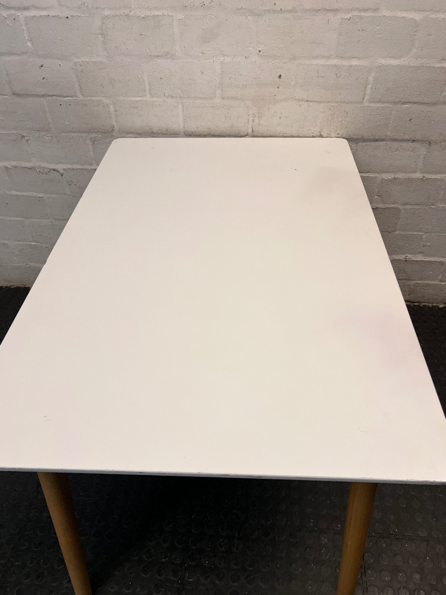 White Rectangular Table with Tapered Wooden Legs — Good Working Order
