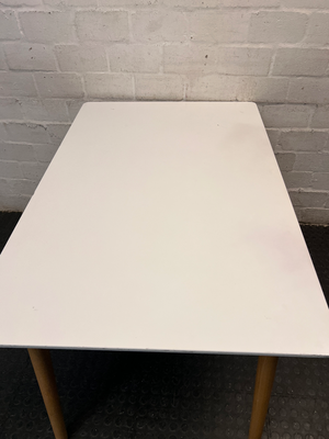 White Rectangular Table with Tapered Wooden Legs — Good Working Order