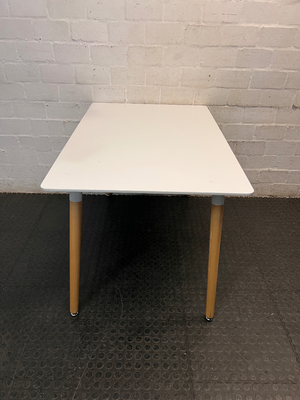 White Rectangular Table with Tapered Wooden Legs — Good Working Order