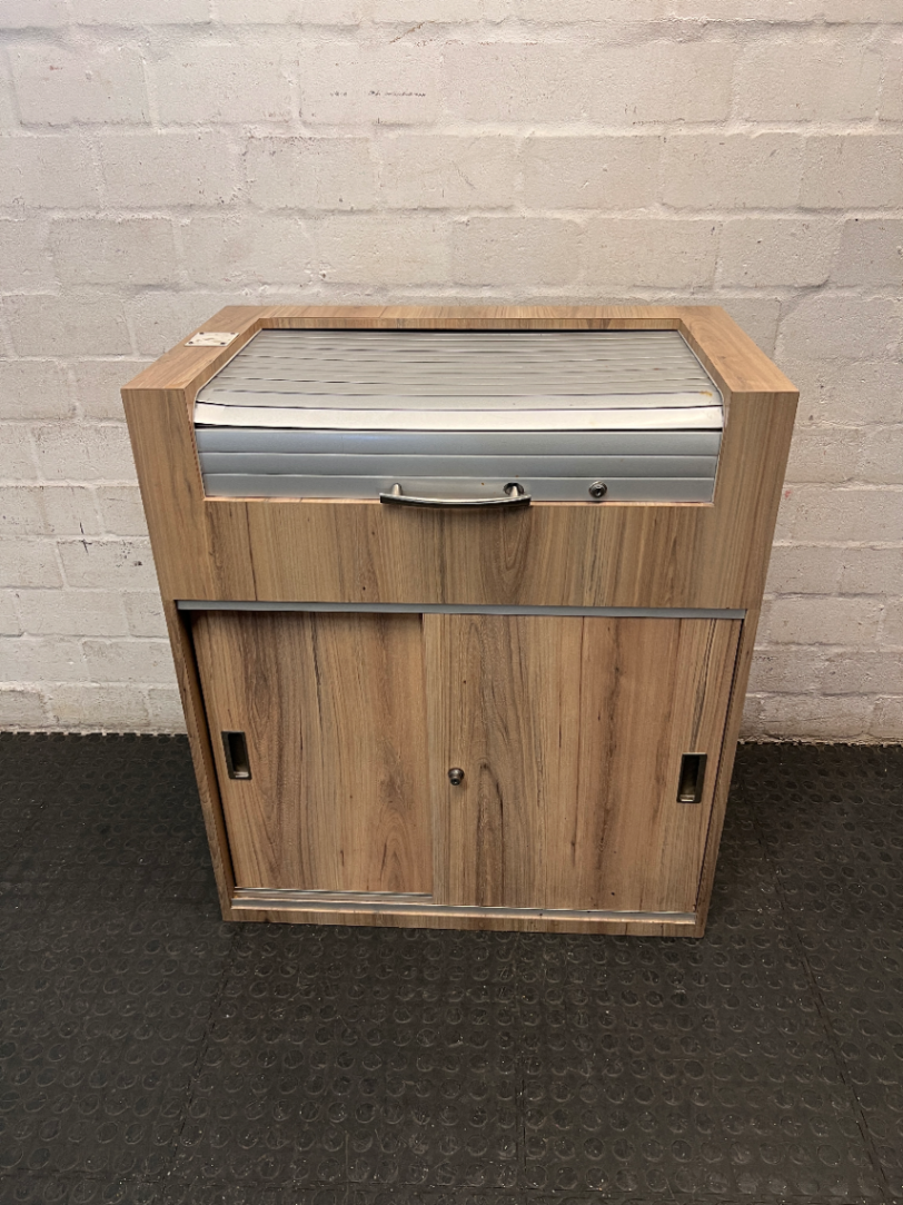 Tambour Top Storage Cabinet with Sliding Doors