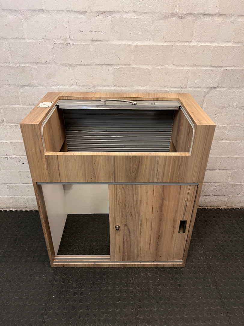 Tambour Top Storage Cabinet with Sliding Doors