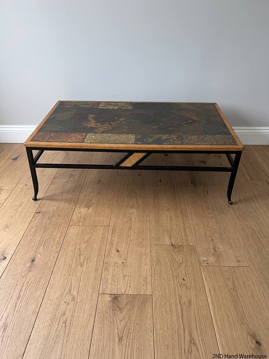 Slate Inlay and Wrought Iron Coffee Table — Fair Used Condition