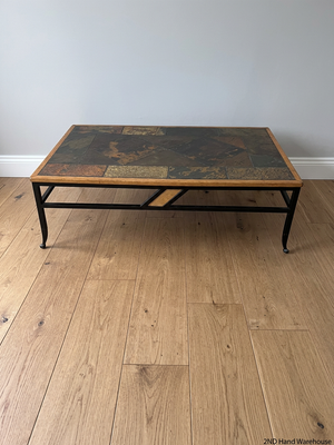 Slate Inlay and Wrought Iron Coffee Table — Fair Used Condition