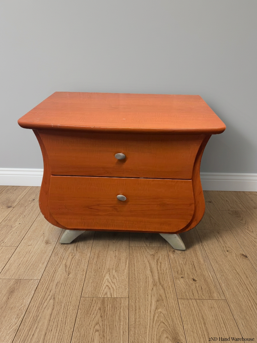 Curved Wooden 2-Drawer Bedside Pedestal