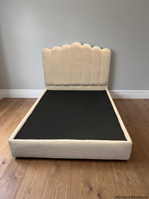 Cream Scalloped Bouclé Double Bed Frame — Good Working Order
