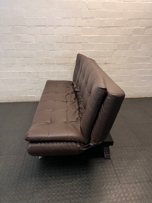 Tufted Faux-Leather Sleeper Couch with Metallic Legs
