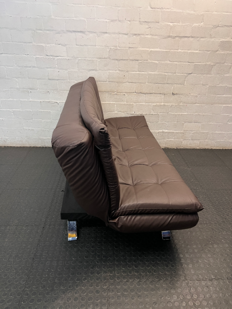 Tufted Faux-Leather Sleeper Couch with Metallic Legs