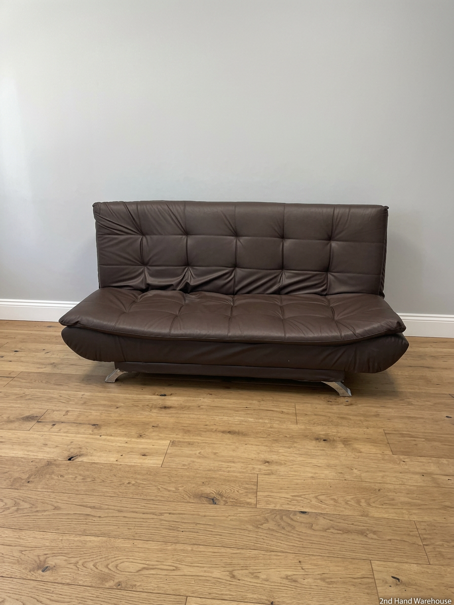 Tufted Faux-Leather Sleeper Couch with Metallic Legs