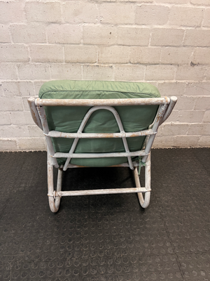 Whitewashed Wicker Armchair with Sage Green Cushions