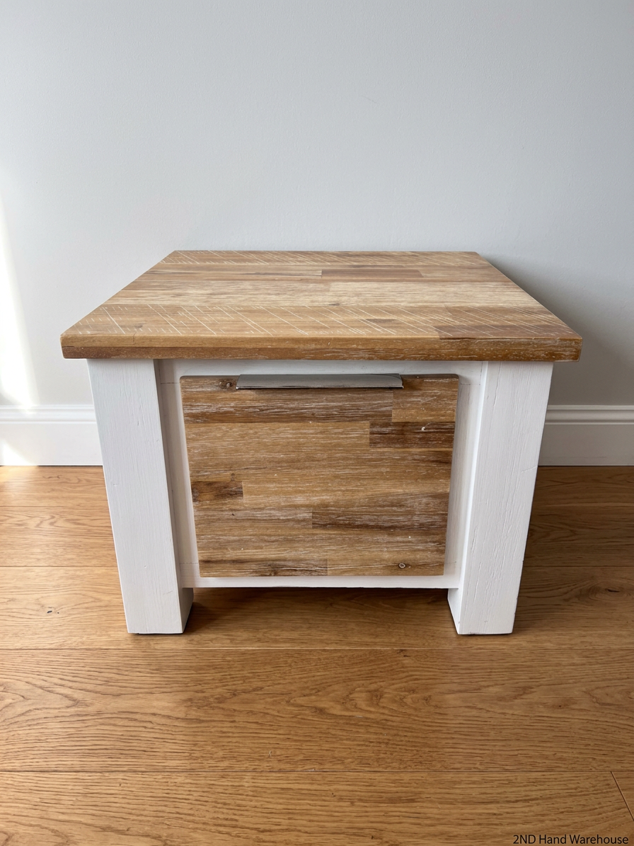 A60729-Cielo White Wood Side Table with Timber Top