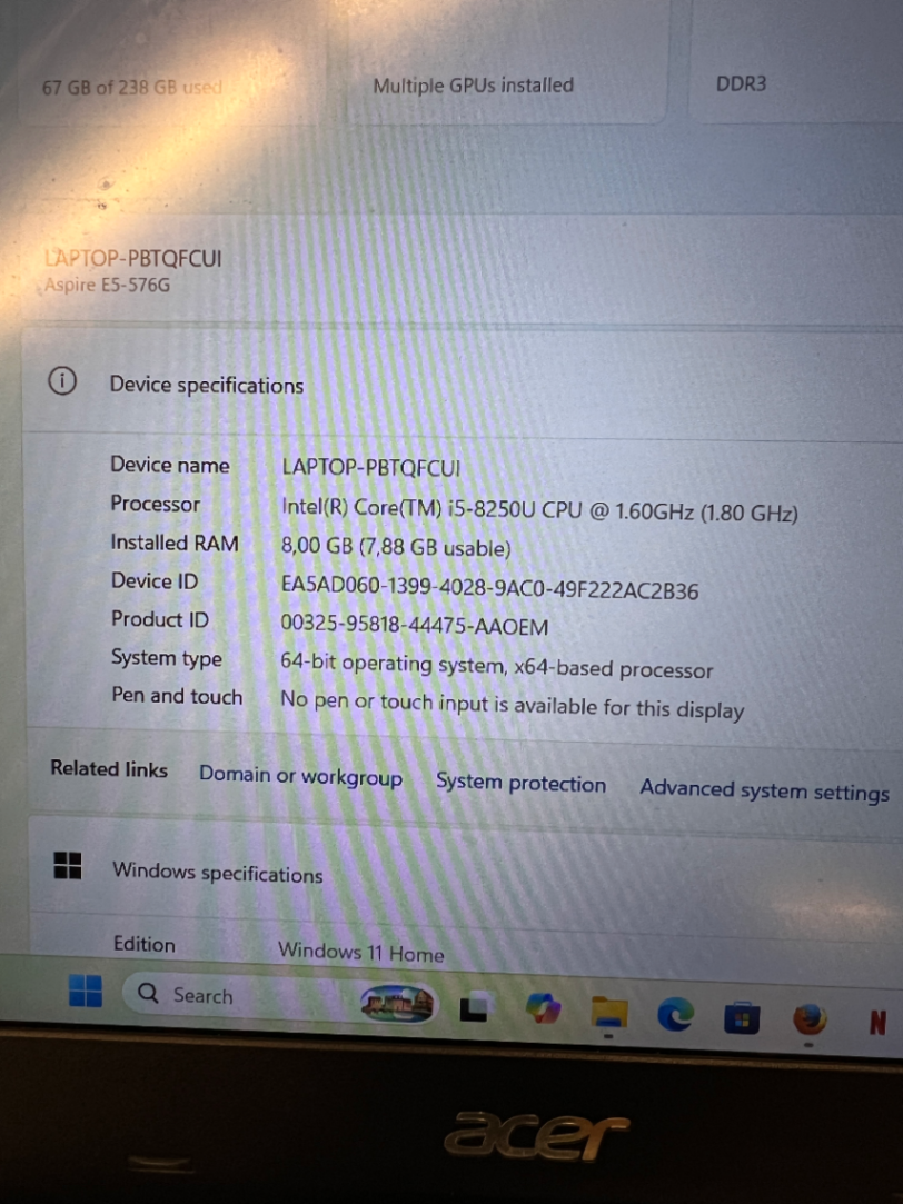 Acer Aspire E 15 Laptop in Matte Black — Good Working Order with  Keyboard