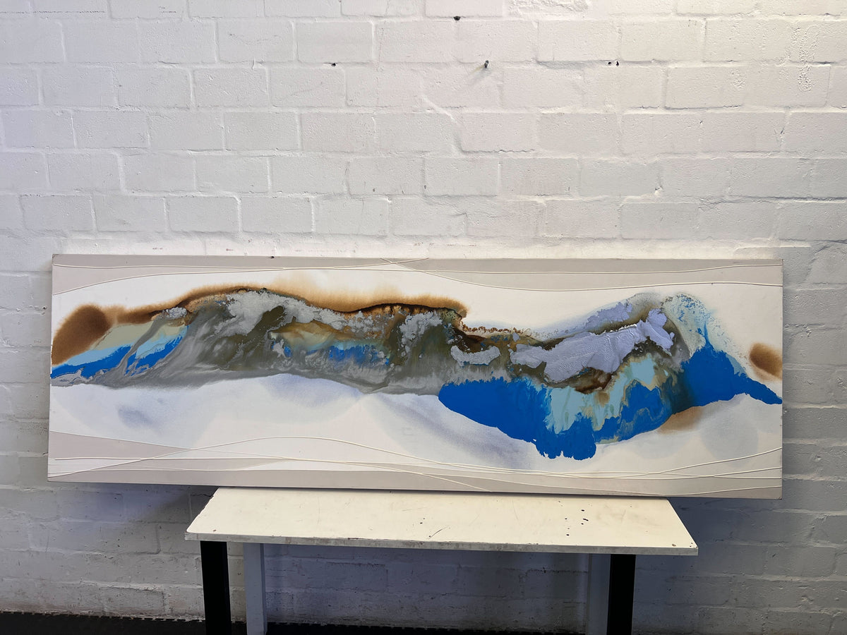 Abstract Horizon: Blue & Earth Tone Wall Art - 2.2 x 0.7m