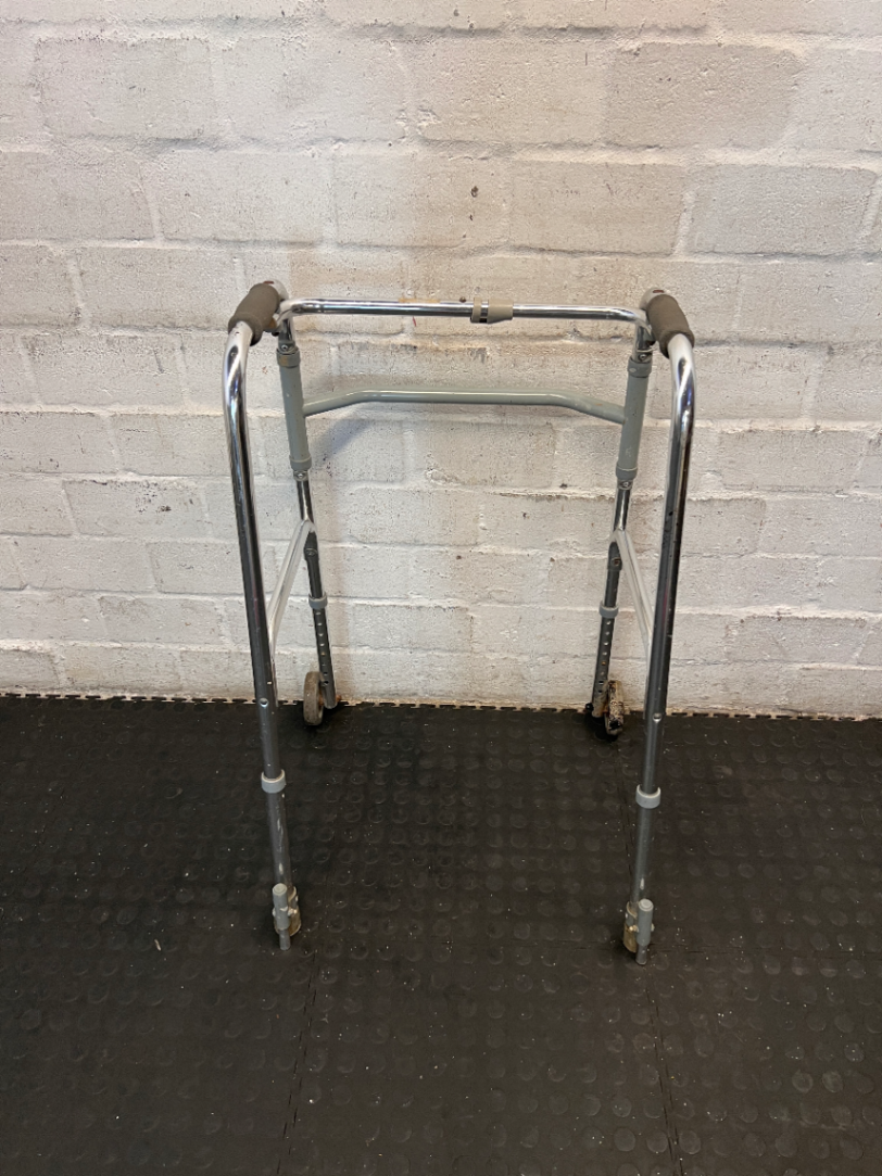 Adjustable Folding Medical Walking Frame with Front Wheels - Good Condition - 2ndhandwarehouse.com