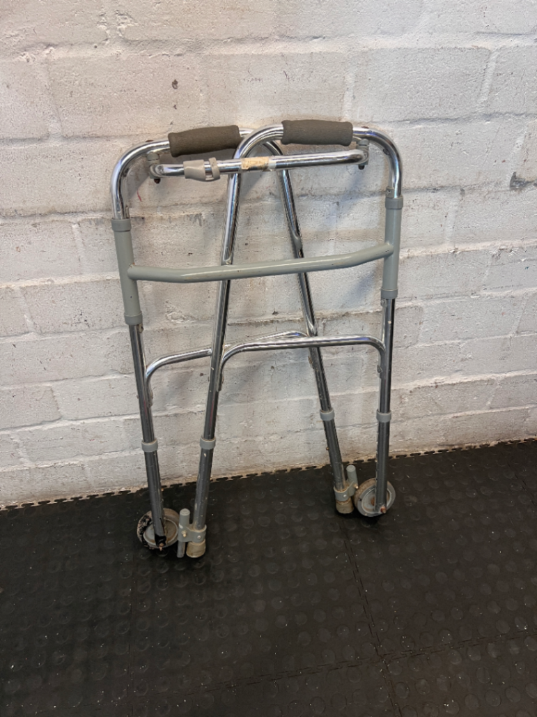Adjustable Folding Medical Walking Frame with Front Wheels - Good Condition - 2ndhandwarehouse.com
