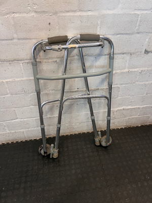 Adjustable Folding Medical Walking Frame with Front Wheels - Good Condition - 2ndhandwarehouse.com