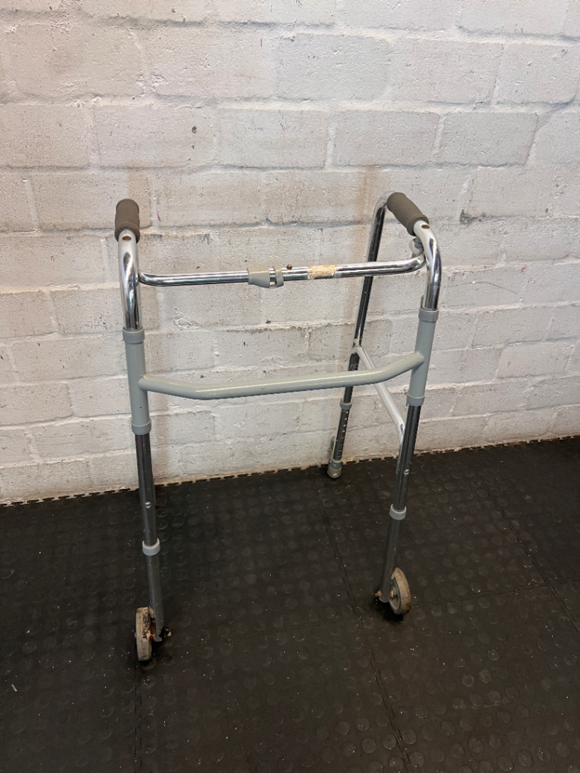 Adjustable Folding Medical Walking Frame with Front Wheels - Good Condition - 2ndhandwarehouse.com
