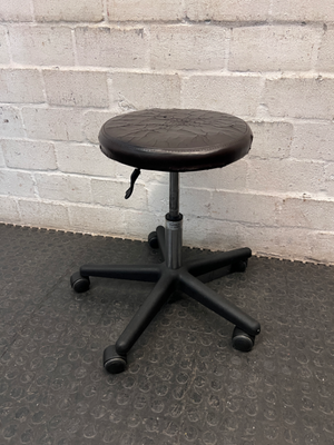 Adjustable Swivel Stool with Castors in Brown — Cracked and Peeling Seat Surface