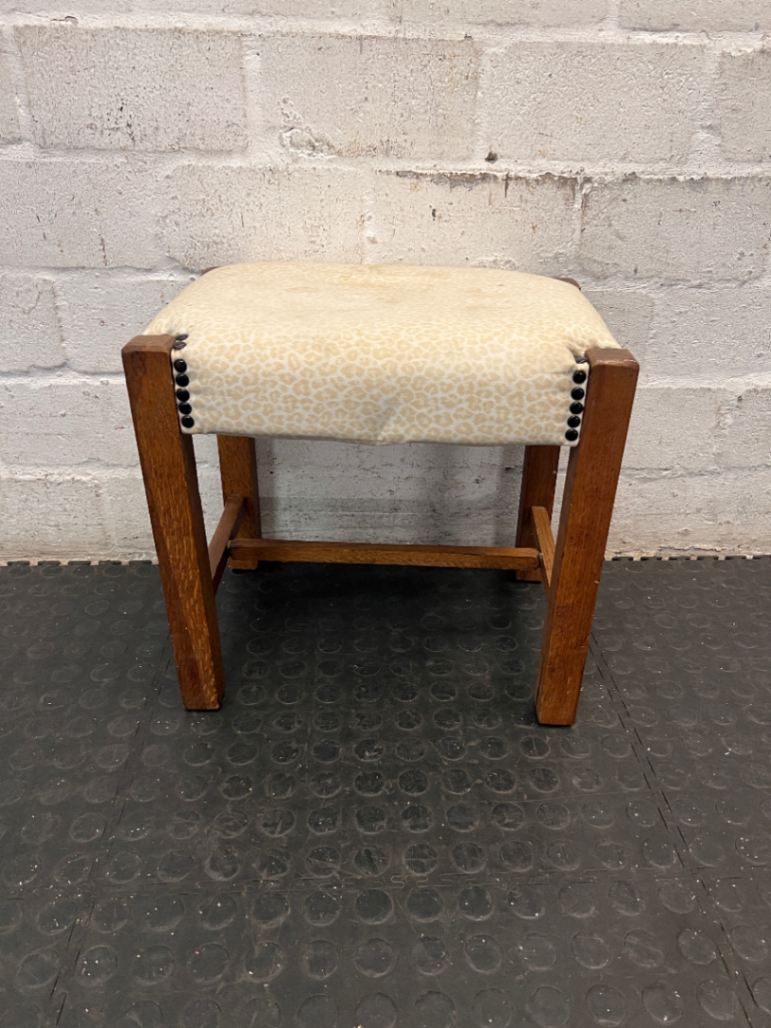 Animal Print Upholstered Wooden Ottoman Footstool — Well Used Condition - 2ndhandwarehouse.com