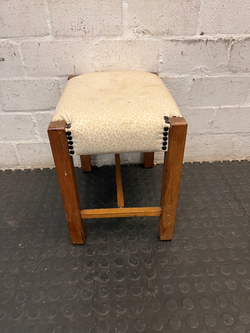 Animal Print Upholstered Wooden Ottoman Footstool — Well Used Condition - 2ndhandwarehouse.com