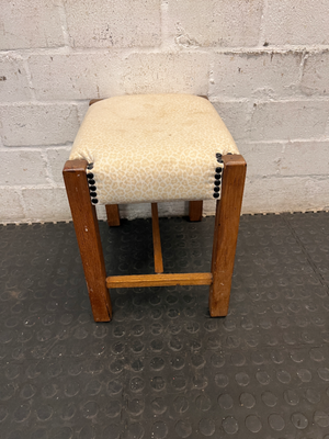 Animal Print Upholstered Wooden Ottoman Footstool — Well Used Condition - 2ndhandwarehouse.com
