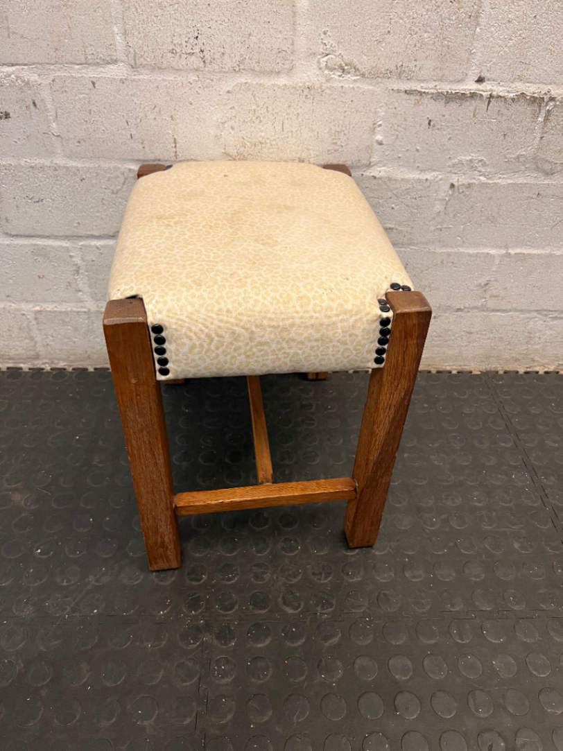 Animal Print Upholstered Wooden Ottoman Footstool — Well Used Condition - 2ndhandwarehouse.com