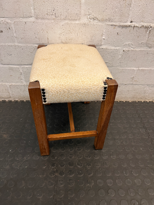 Animal Print Upholstered Wooden Ottoman Footstool — Well Used Condition - 2ndhandwarehouse.com