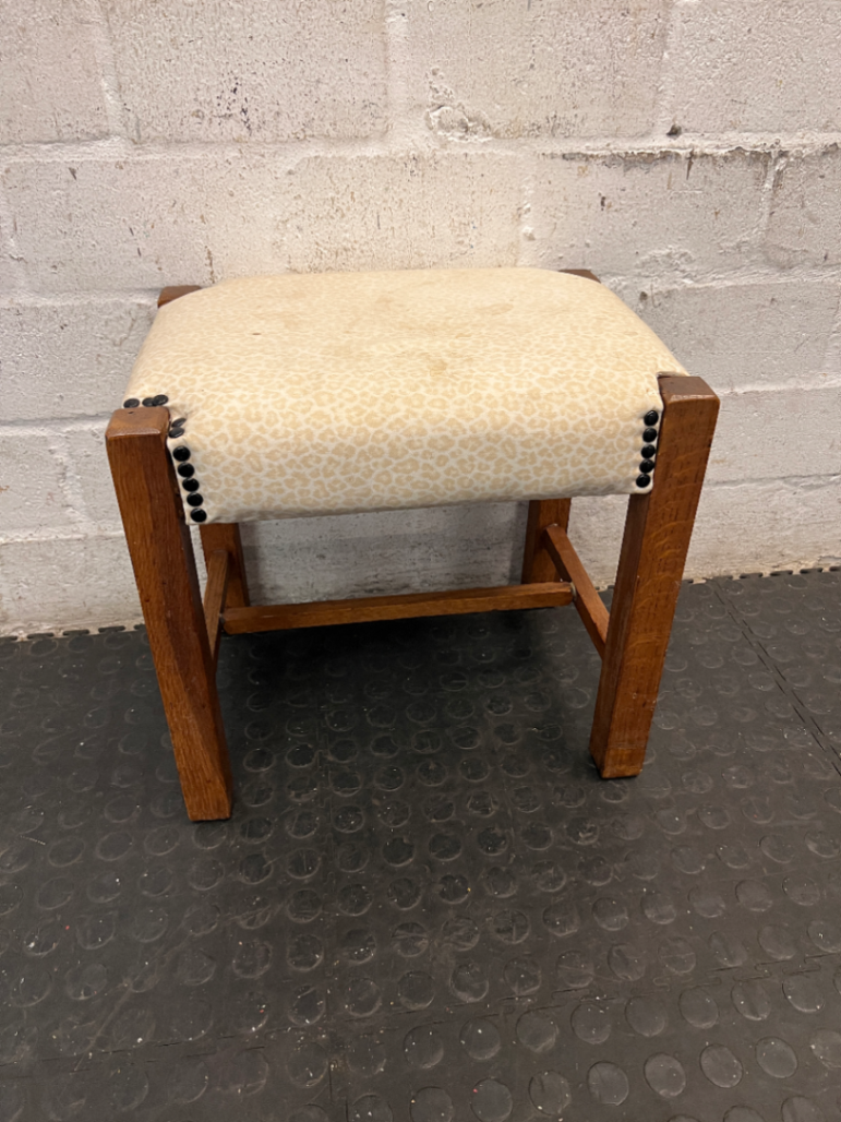 Animal Print Upholstered Wooden Ottoman Footstool — Well Used Condition - 2ndhandwarehouse.com