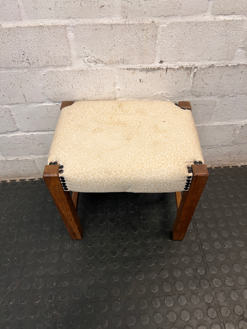 Animal Print Upholstered Wooden Ottoman Footstool — Well Used Condition - 2ndhandwarehouse.com