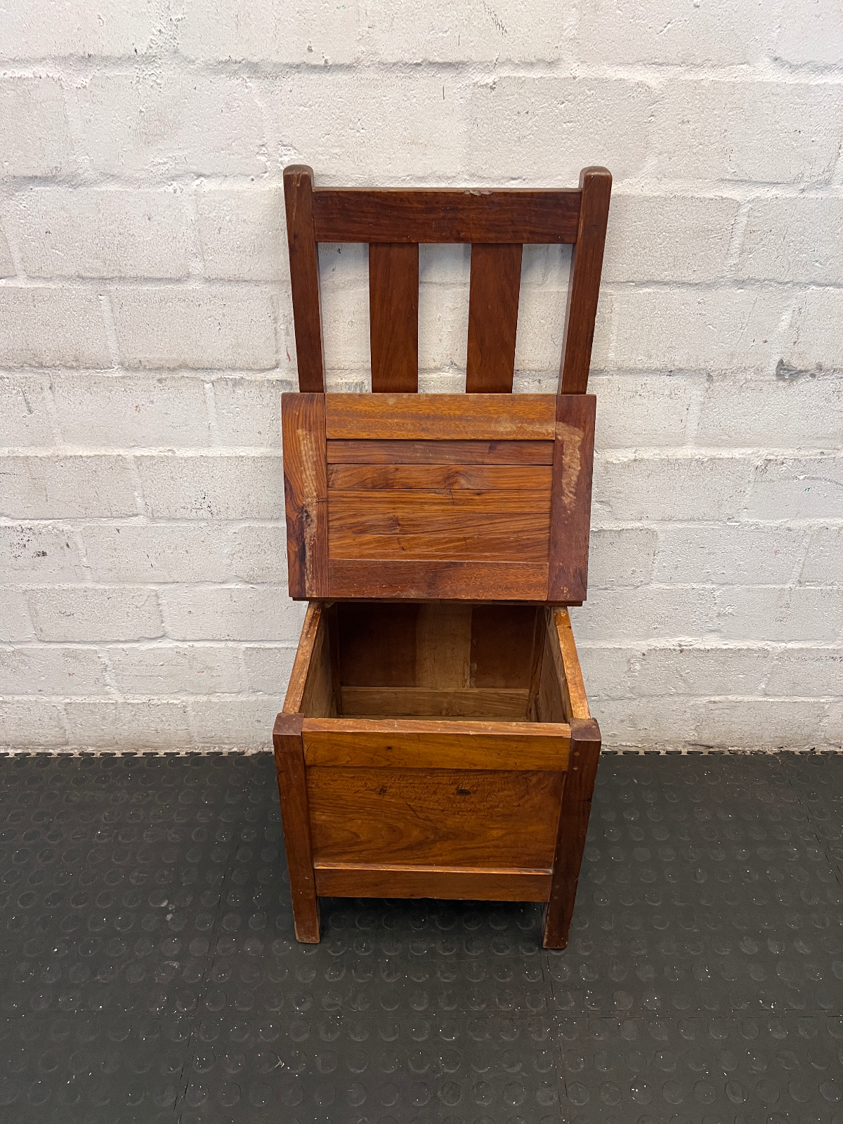 Antique Slat-Back Wooden Chair with Under-Seat Storage Box - 2ndhandwarehouse.com