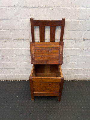Antique Slat-Back Wooden Chair with Under-Seat Storage Box - 2ndhandwarehouse.com