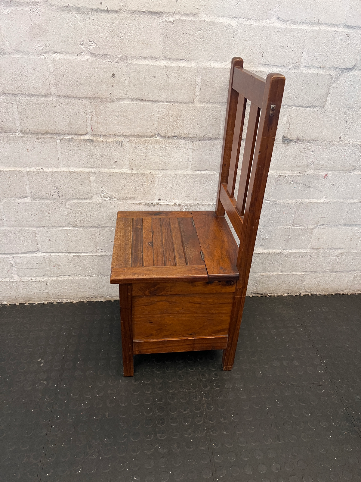Antique Slat-Back Wooden Chair with Under-Seat Storage Box - 2ndhandwarehouse.com