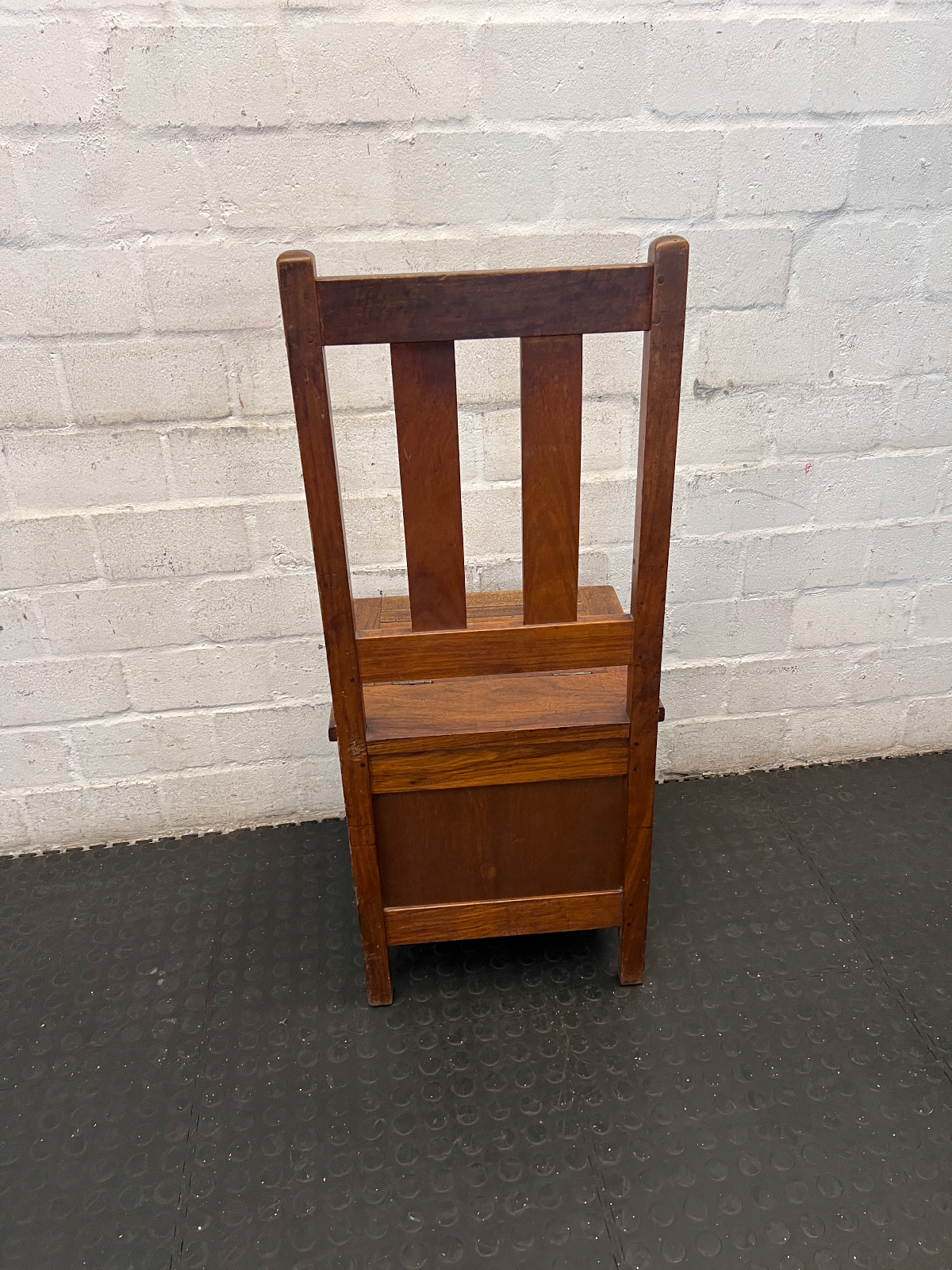Antique Slat-Back Wooden Chair with Under-Seat Storage Box - 2ndhandwarehouse.com