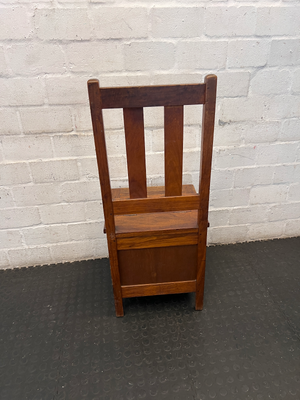 Antique Slat-Back Wooden Chair with Under-Seat Storage Box - 2ndhandwarehouse.com
