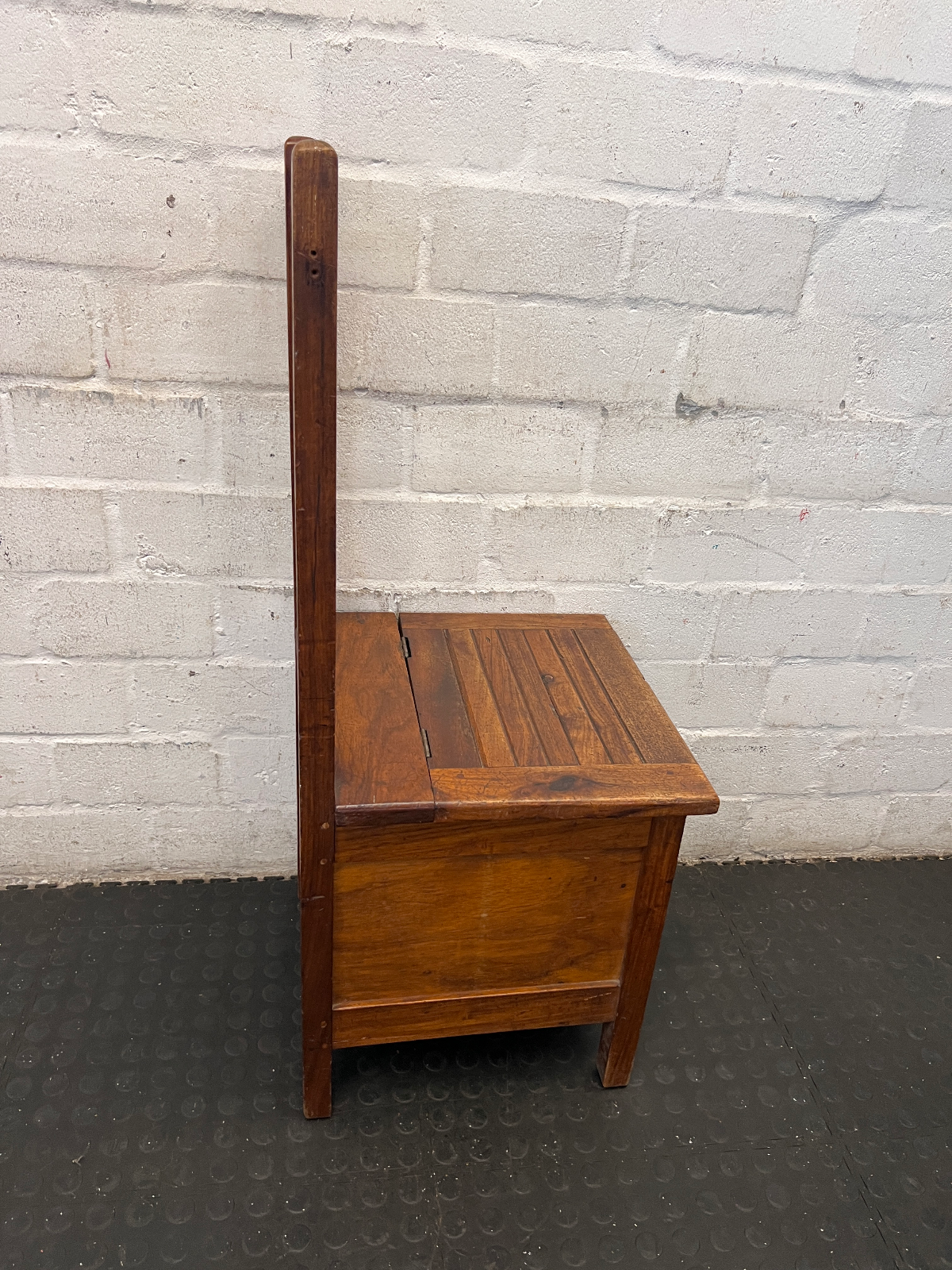 Antique Slat-Back Wooden Chair with Under-Seat Storage Box - 2ndhandwarehouse.com