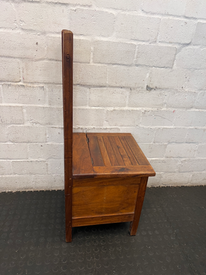 Antique Slat-Back Wooden Chair with Under-Seat Storage Box - 2ndhandwarehouse.com