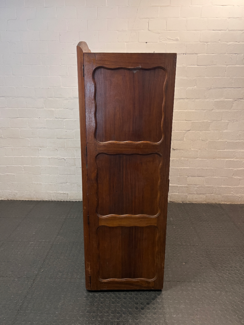 Triple Door Wooden Wardrobe with Drawers and Shelves — Worn Timber with Missing Internal Components