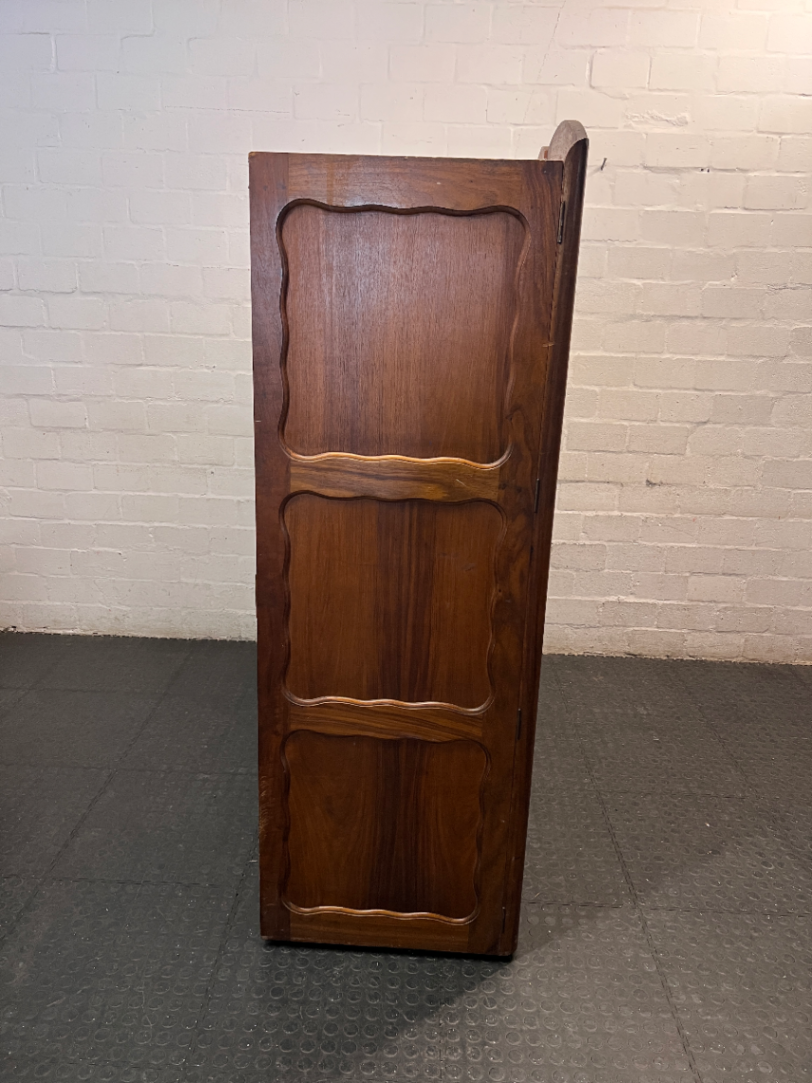 Triple Door Wooden Wardrobe with Drawers and Shelves — Worn Timber with Missing Internal Components