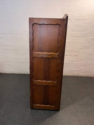 Triple Door Wooden Wardrobe with Drawers and Shelves — Worn Timber with Missing Internal Components