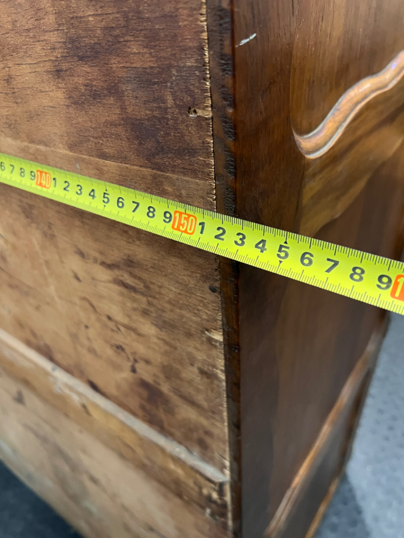 Triple Door Wooden Wardrobe with Drawers and Shelves — Worn Timber with Missing Internal Components