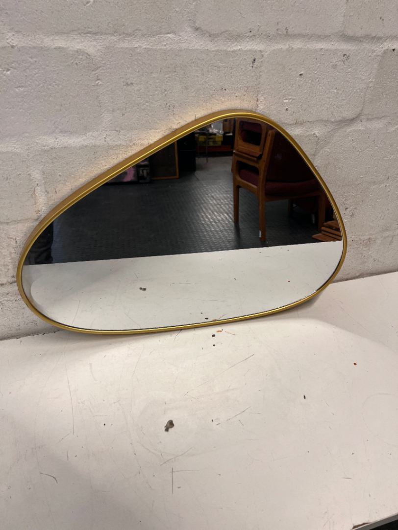 Asymmetric Gold-Tone Pebble Wall Mirror — Fair Condition