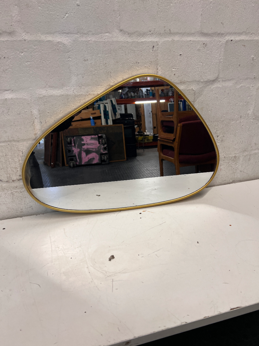 Asymmetric Gold-Tone Pebble Wall Mirror — Fair Condition