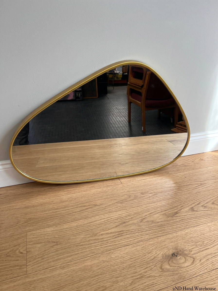 Asymmetric Gold-Tone Pebble Wall Mirror — Fair Condition