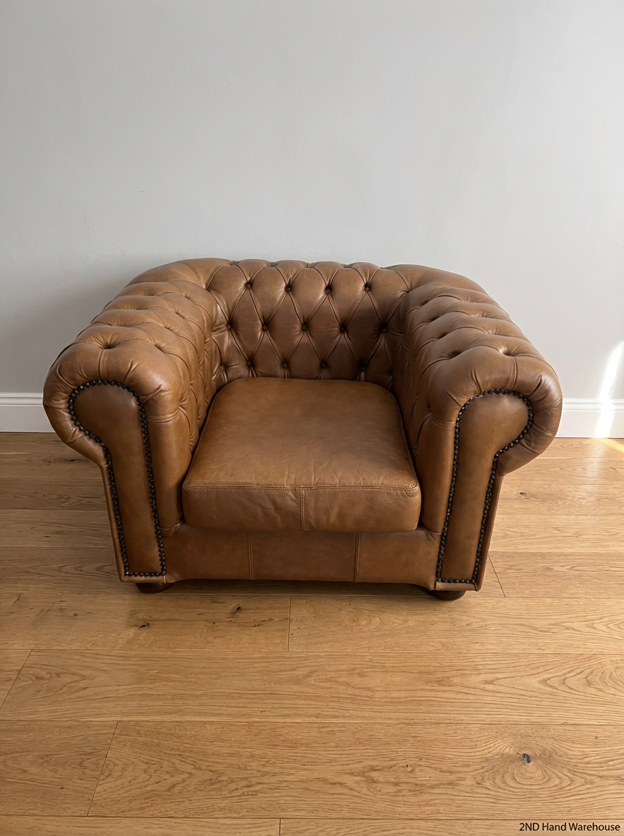 Authentic TRUEWOOD Leather Chesterfield One Seater - Like New - 2ndhandwarehouse.com