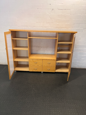 Beech Veneer TV Unit with Frosted Glass Doors - 2ndhandwarehouse.com