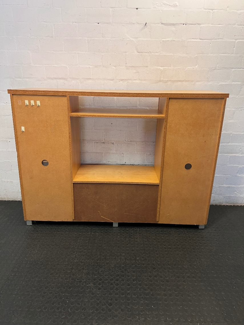 Beech Veneer TV Unit with Frosted Glass Doors - 2ndhandwarehouse.com