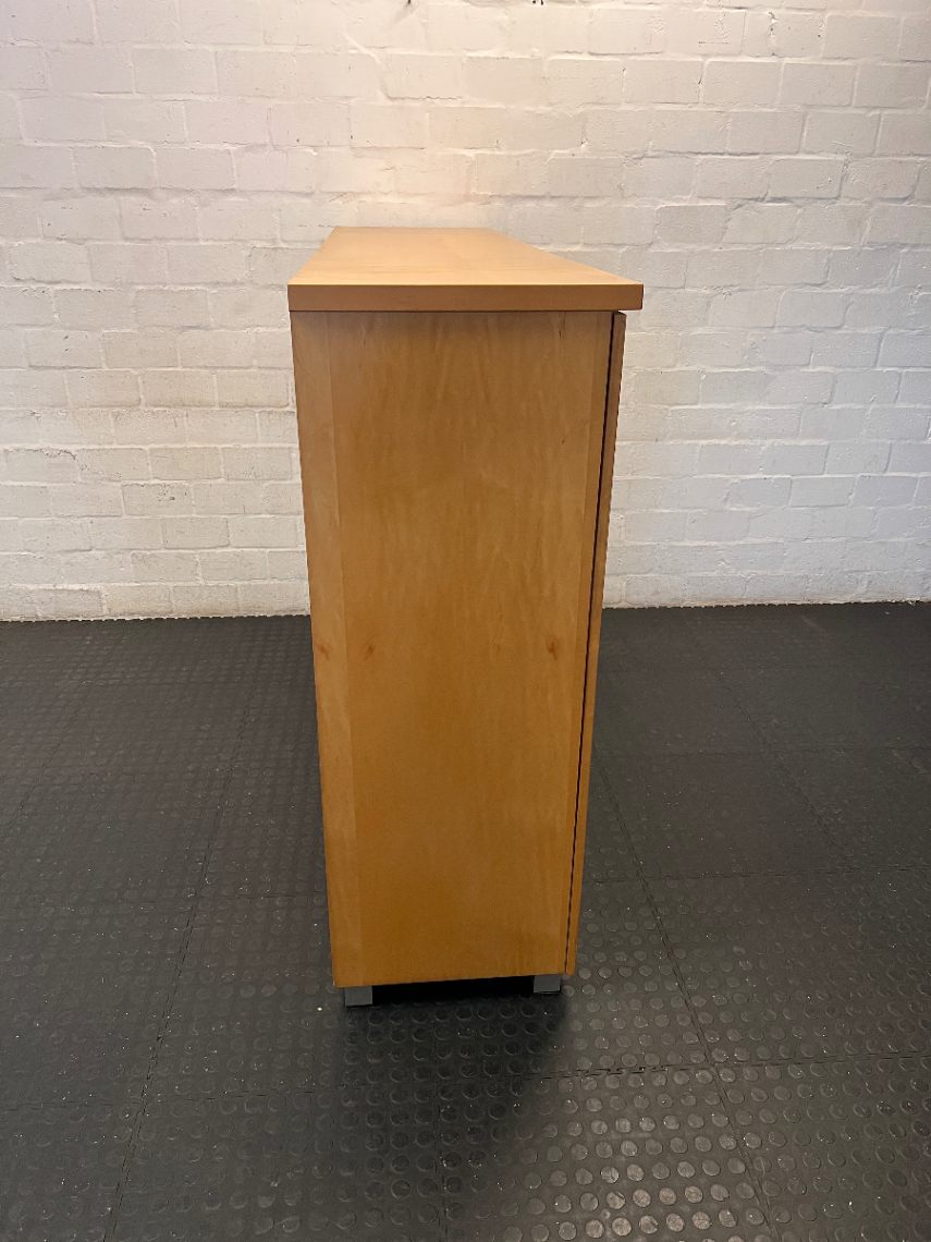Beech Veneer TV Unit with Frosted Glass Doors - 2ndhandwarehouse.com