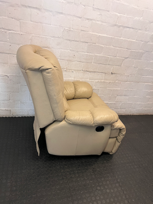 Beige Leather Manual Recliner Armchair - Visible Wear - 2ndhandwarehouse.com
