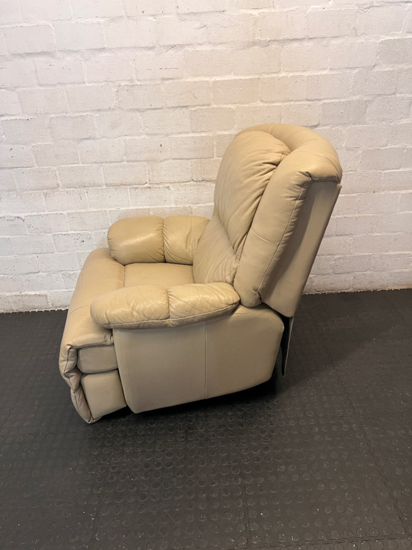Beige Leather Manual Recliner Armchair - Visible Wear - 2ndhandwarehouse.com