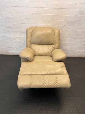 Beige Leather Manual Recliner Armchair - Visible Wear - 2ndhandwarehouse.com
